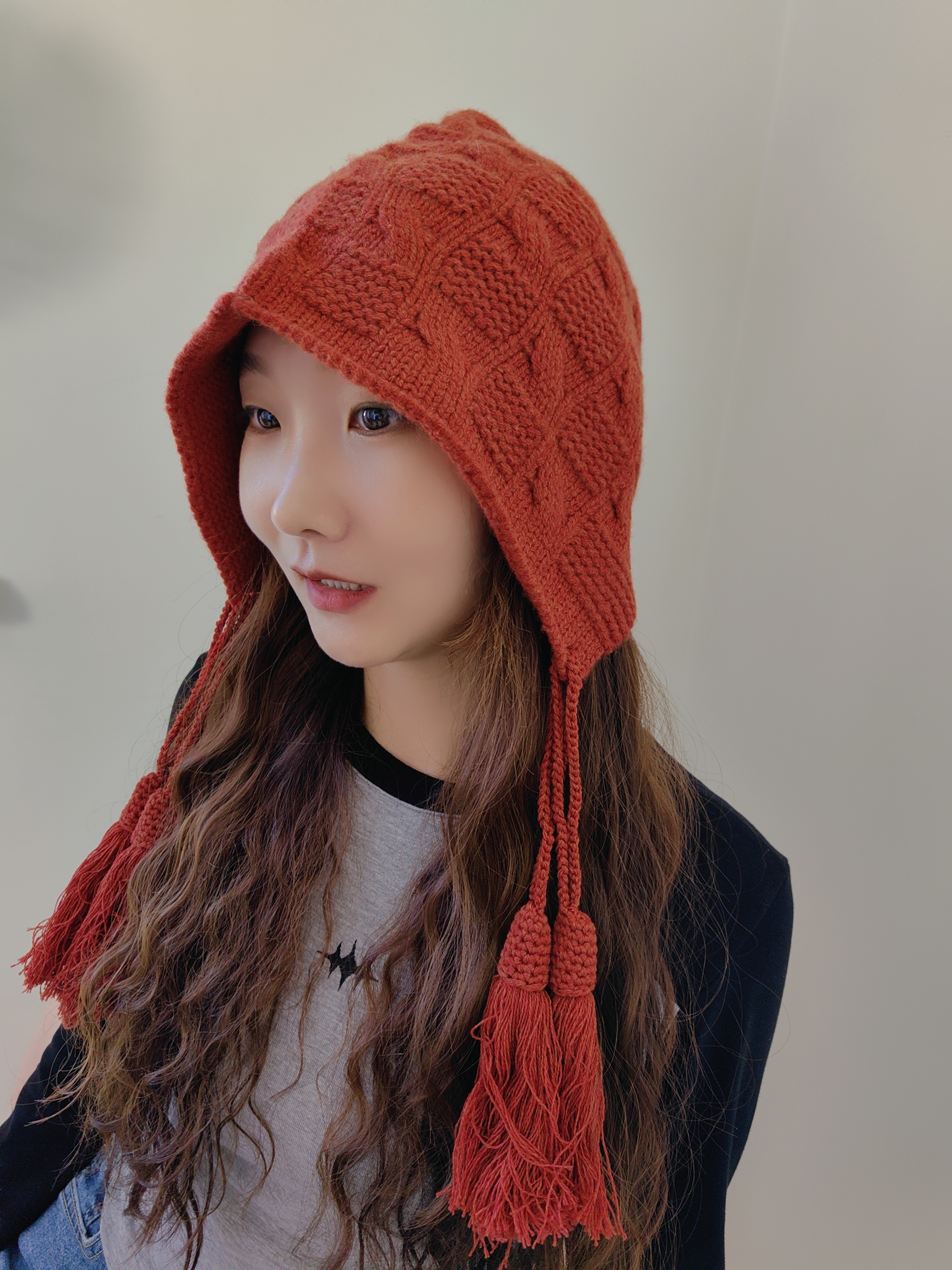 直播代拍秋冬新款羊绒带辫帽子加厚保暖针织帽手工帽毛线帽保暖帽