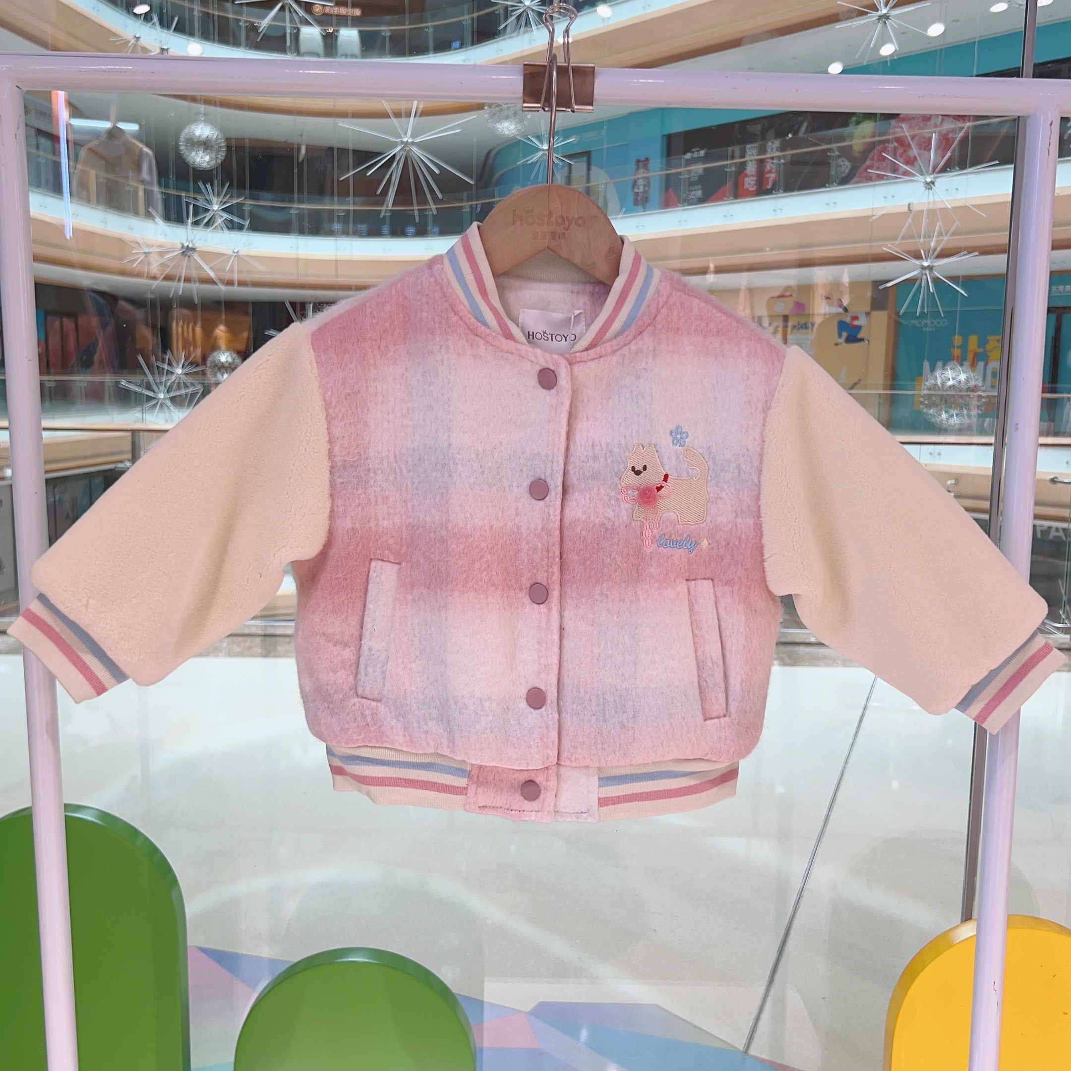 皇室童缘2024冬季加绒新款女童休闲时尚格子棉服外套15880107004