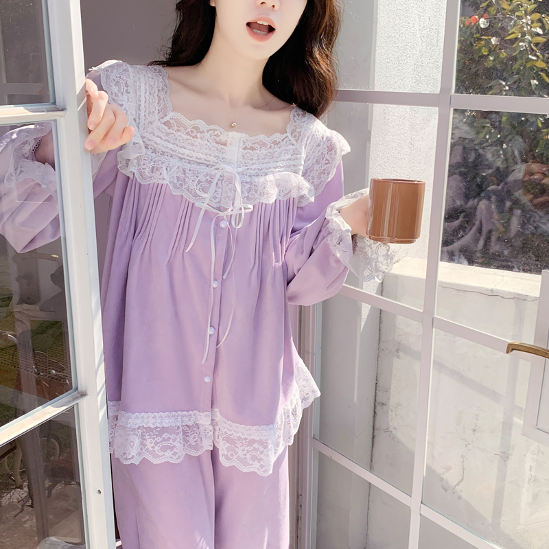 海岛绒睡衣女复古宫廷风法式甜美少女家居服套装可外穿防静电宽松