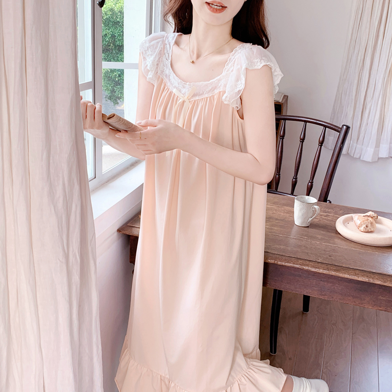 甜美无袖睡裙女夏季新款甜美可爱公主风家居服可外穿纯棉吊带