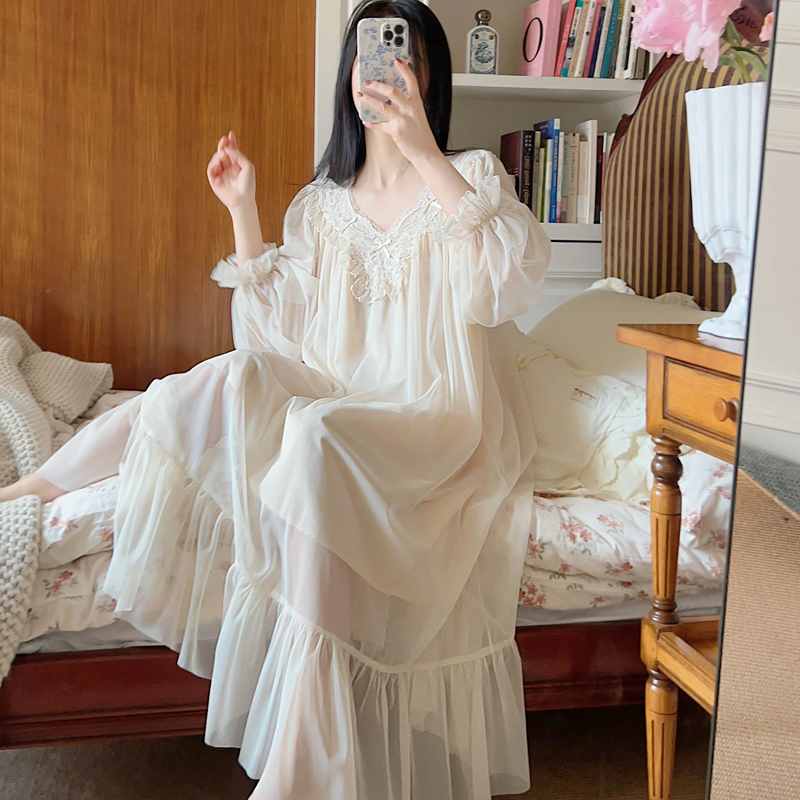 晨袍女新娘睡裙春秋季甜美可爱法式宫廷公主风高级感结婚性感伴娘