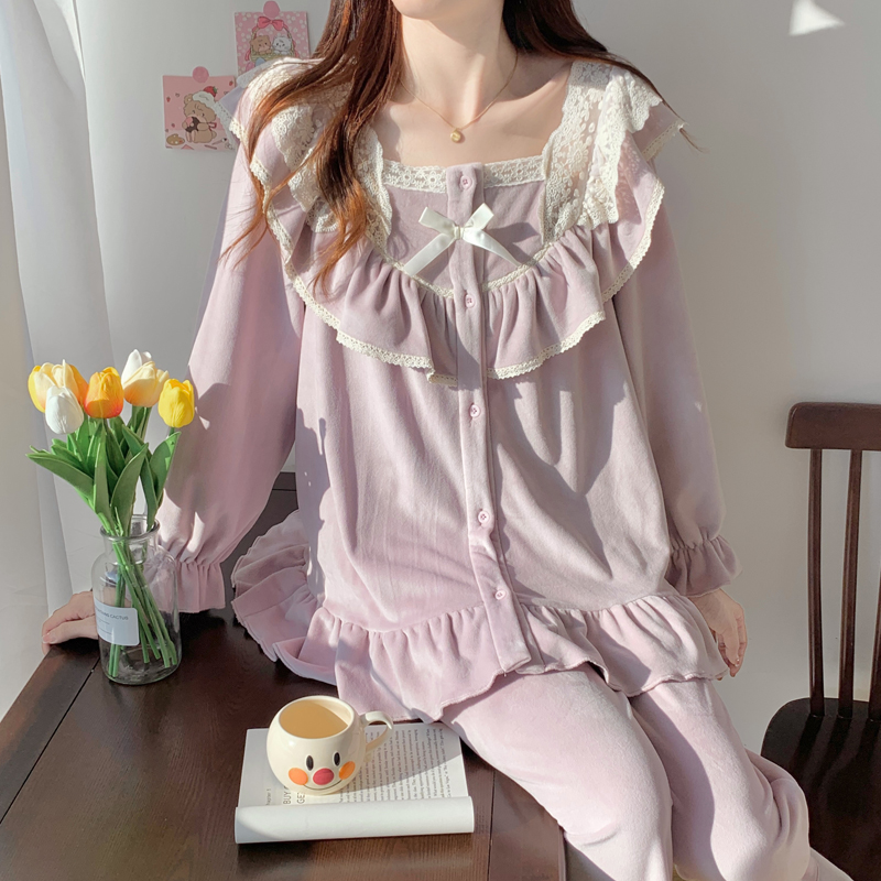 2025年新款海岛绒睡衣女春秋冬季甜美公主风宫廷风可外穿家居服