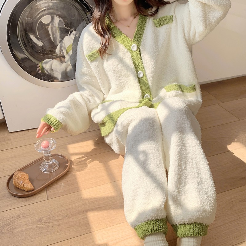 睡衣女秋冬季套装半边绒显瘦加厚甜美可爱公主风宫廷家居服珊瑚绒