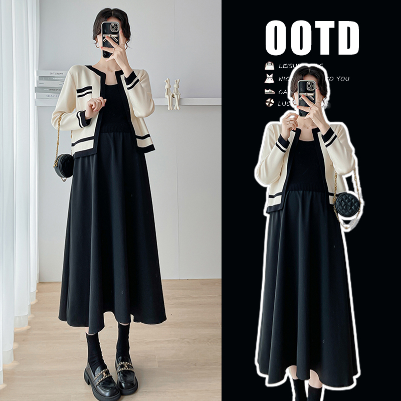 【甜甜圈】秋冬孕妇洋气小香风时尚套装针织显瘦中长款