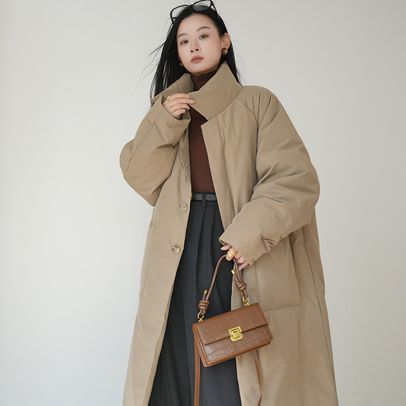 2025年新款冬季女装中长款防寒棉服时尚加厚外套过膝翻领棉衣外套