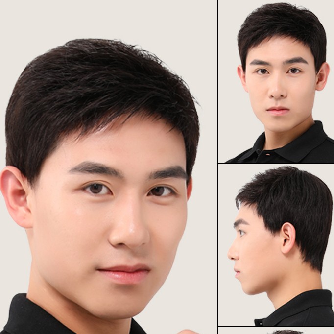 【手织男士假发】中老年男士假发光头秃顶遮盖白发短直发真人发丝