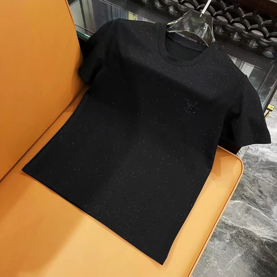 【专柜品质】春季新男士修身圆领半袖体恤衫时尚黑色潮牌满天星短袖