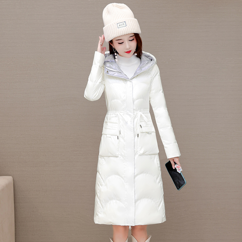 九江高端洋气羽绒服女2025冬新款外套白鸭绒中长过膝白色亮面免洗