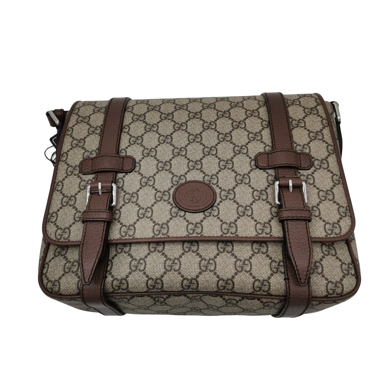 99新 GUCCI/古驰 97新15638 古驰经典棕色印花老花剑桥单肩邮差包