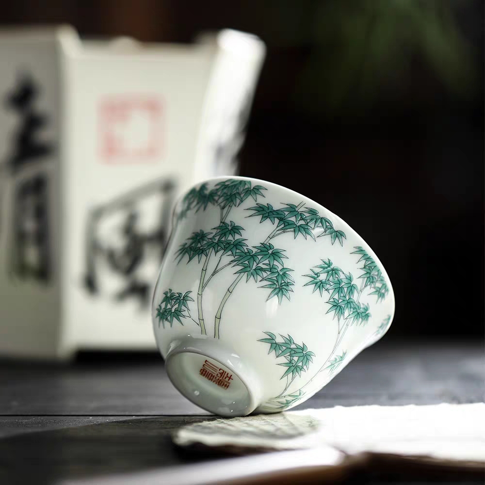 景德镇青花陶瓷茶具手工斗彩竹节杯客杯小容量品茗杯