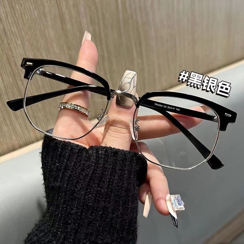 回头率超高！复古半框近视眼镜防蓝光可配度数平光镜素颜痞帅男女