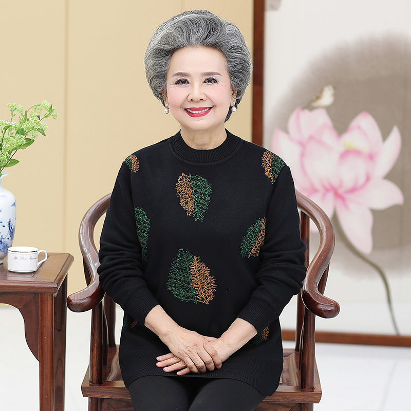 【擎苍鹰】中老年针织衫毛衣女套头保暖秋冬季打底衫加大码妈妈装