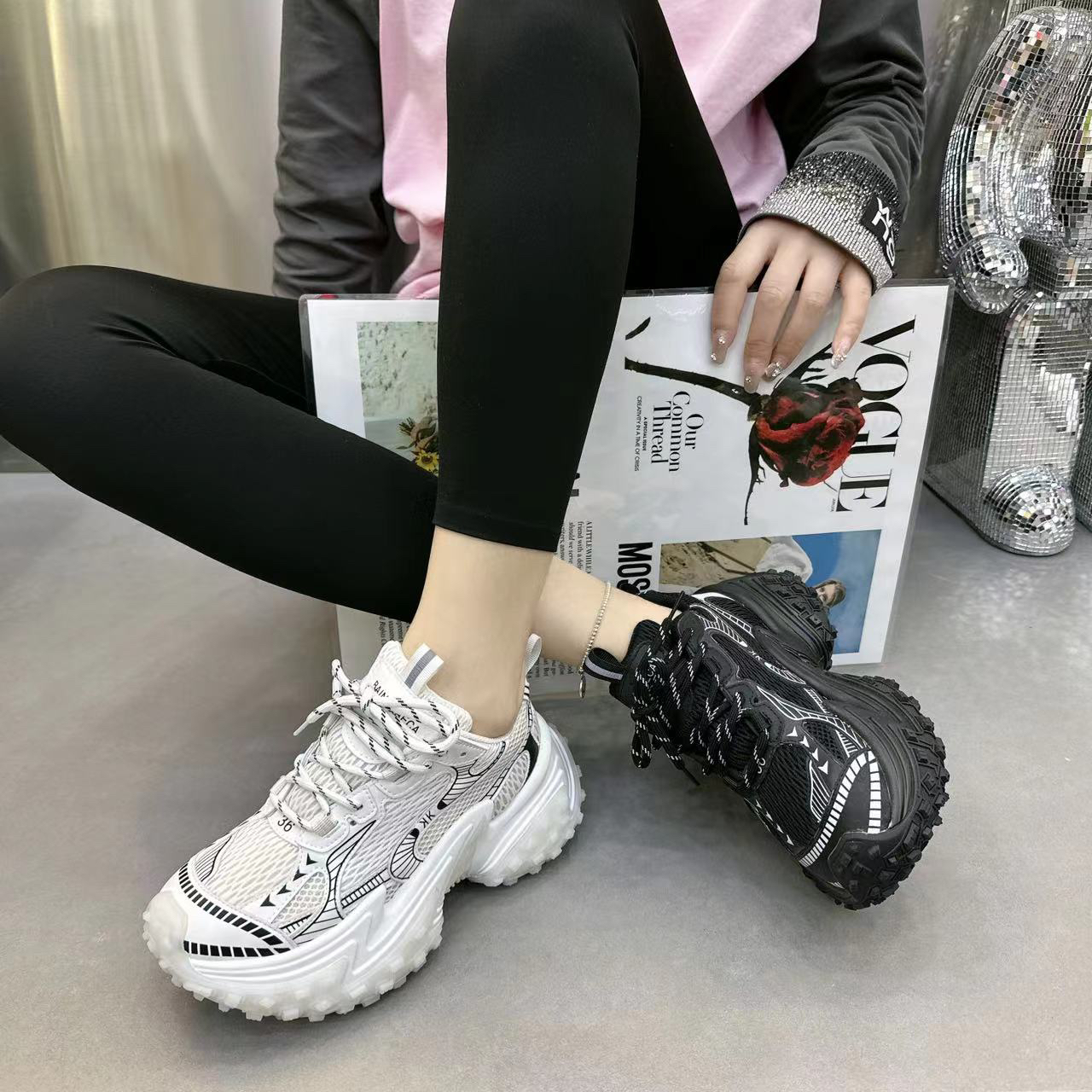 AB款鸳鸯鞋运动鞋新款百搭高级网面潮牌2025透气鞋老爹鞋厚底女士