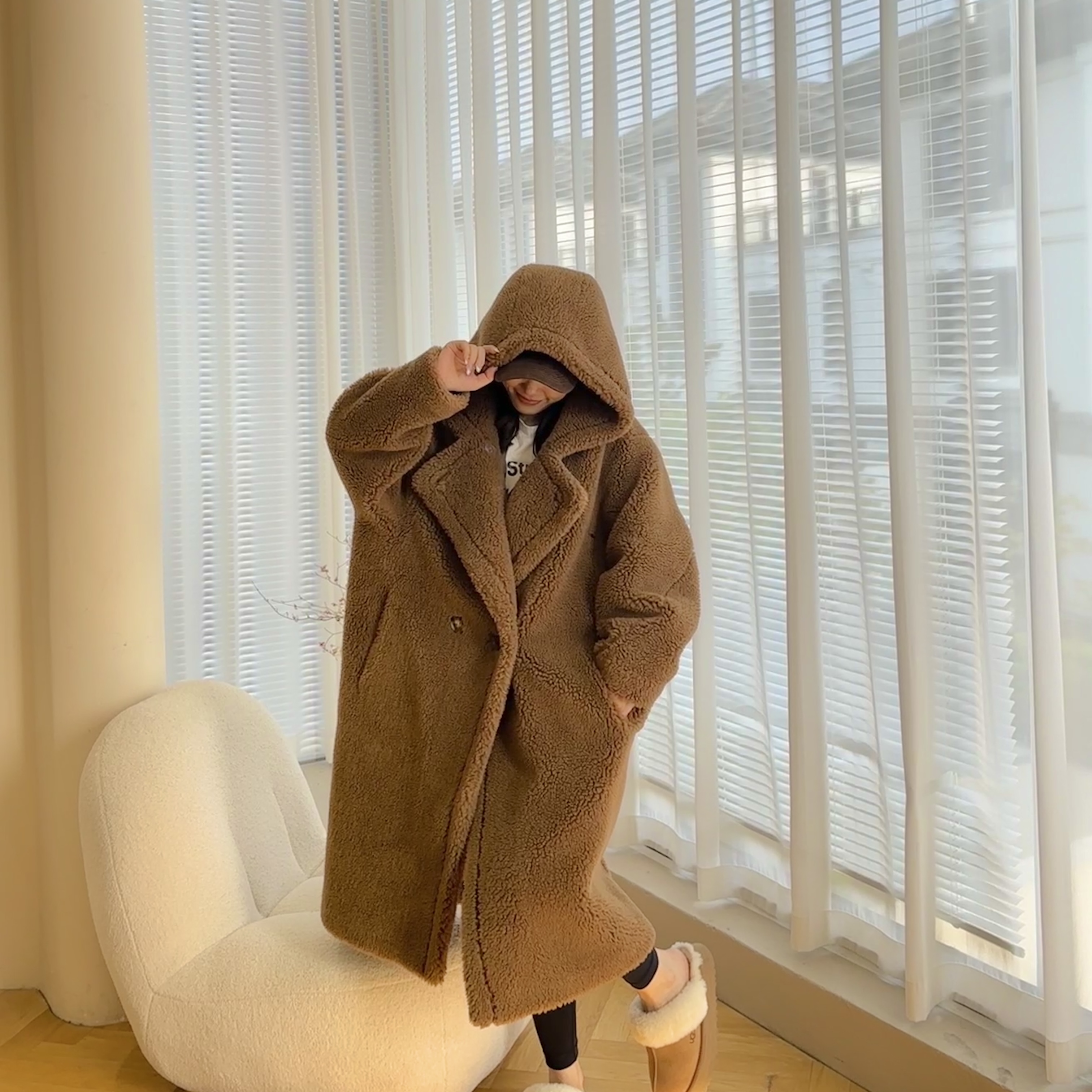 泰迪熊冬季新品泰迪连帽羊毛外套宽松百搭保暖#2209