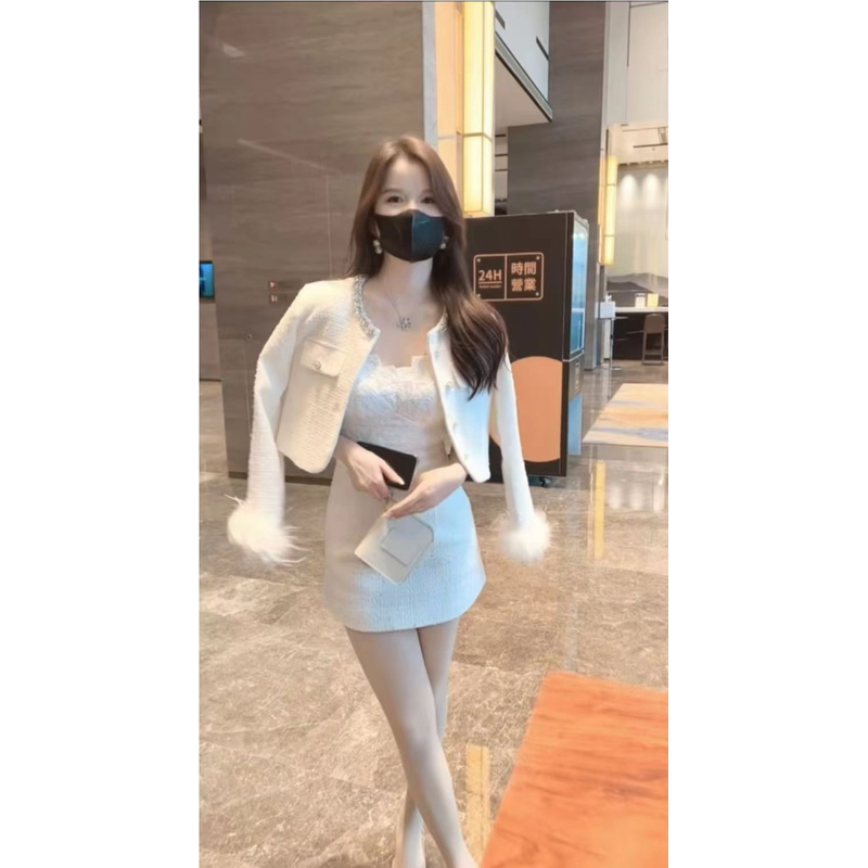 带钻小香风时尚套装裙半身裙外套裙高腰性感名媛包臀辣妹