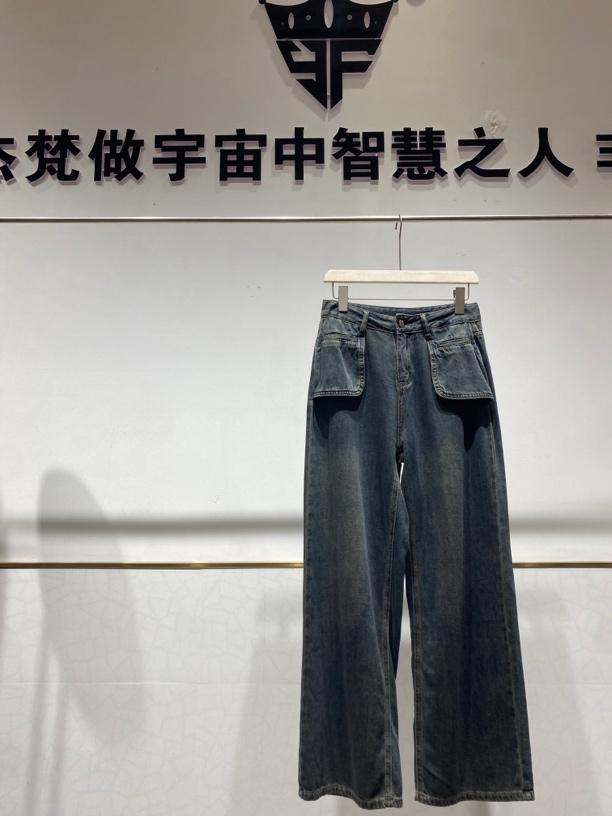 2072 沙溪复古牛仔阔腿裤水洗