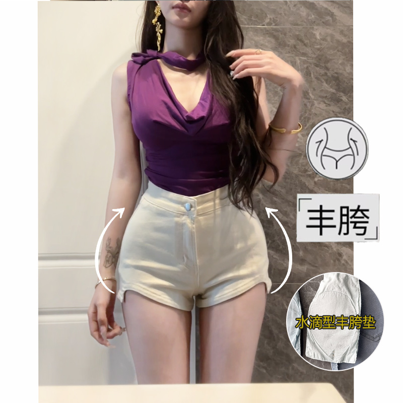 性感丰胯不规则弧形牛仔短裤2025年秋季新款高腰显瘦显腿长热裤
