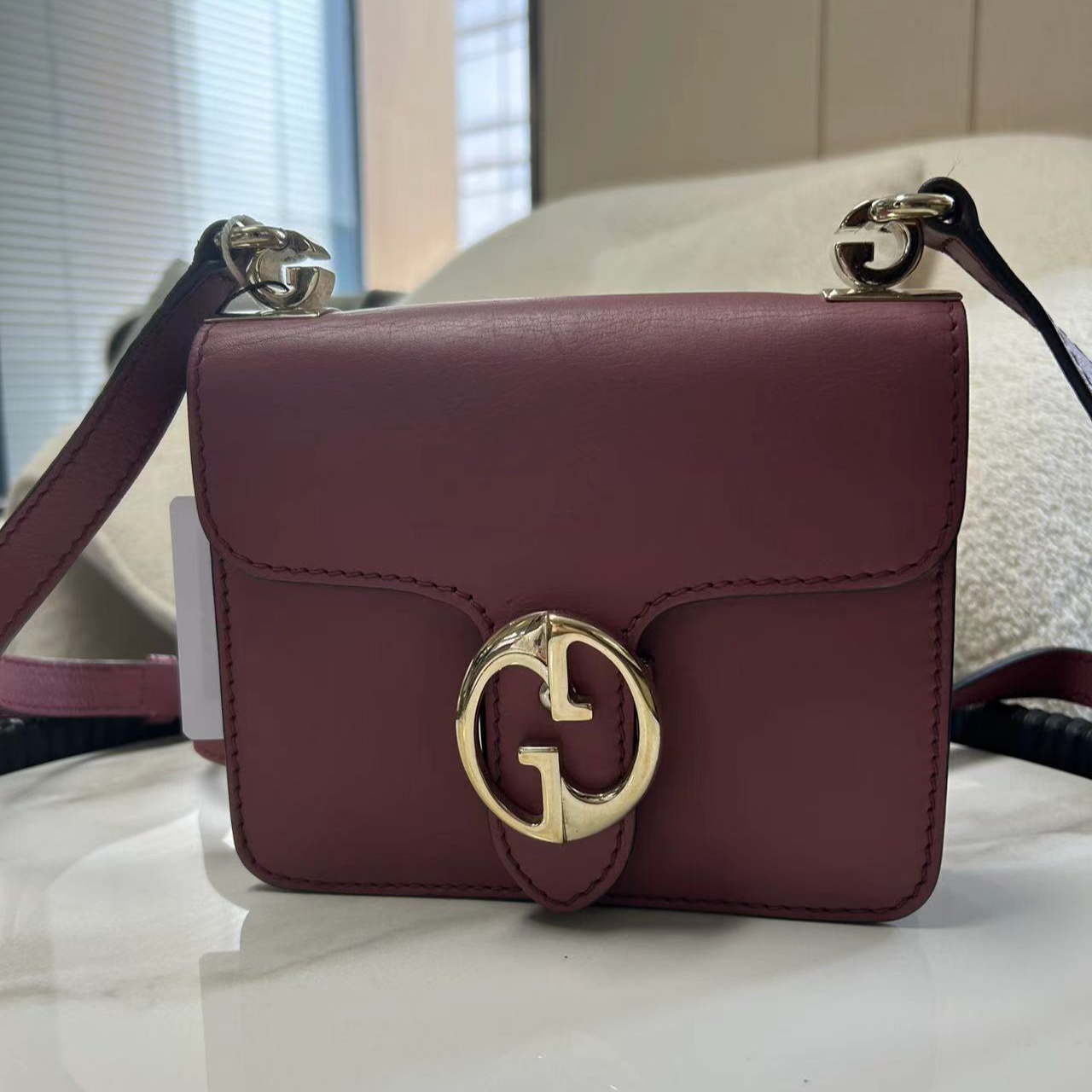 95新 GUCCI/古驰 砖红色风琴斜挎包/云海优选/62904