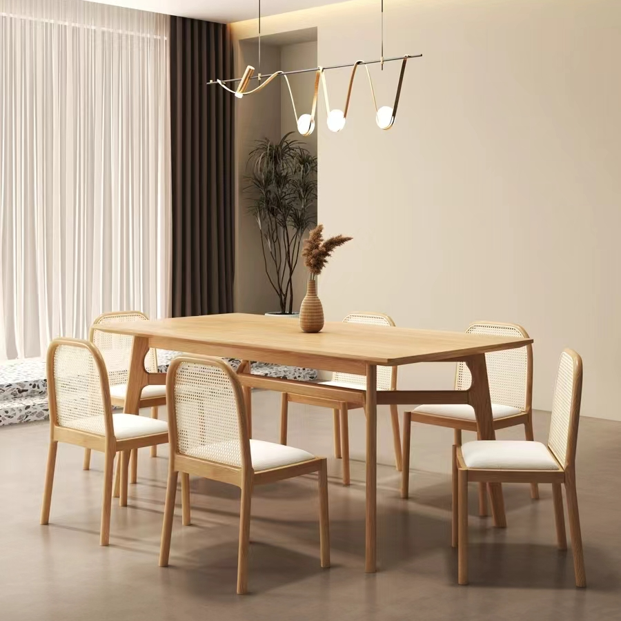 实木长方形餐桌饭桌子北欧风家用小户型现代简约多用途饭桌主卧室