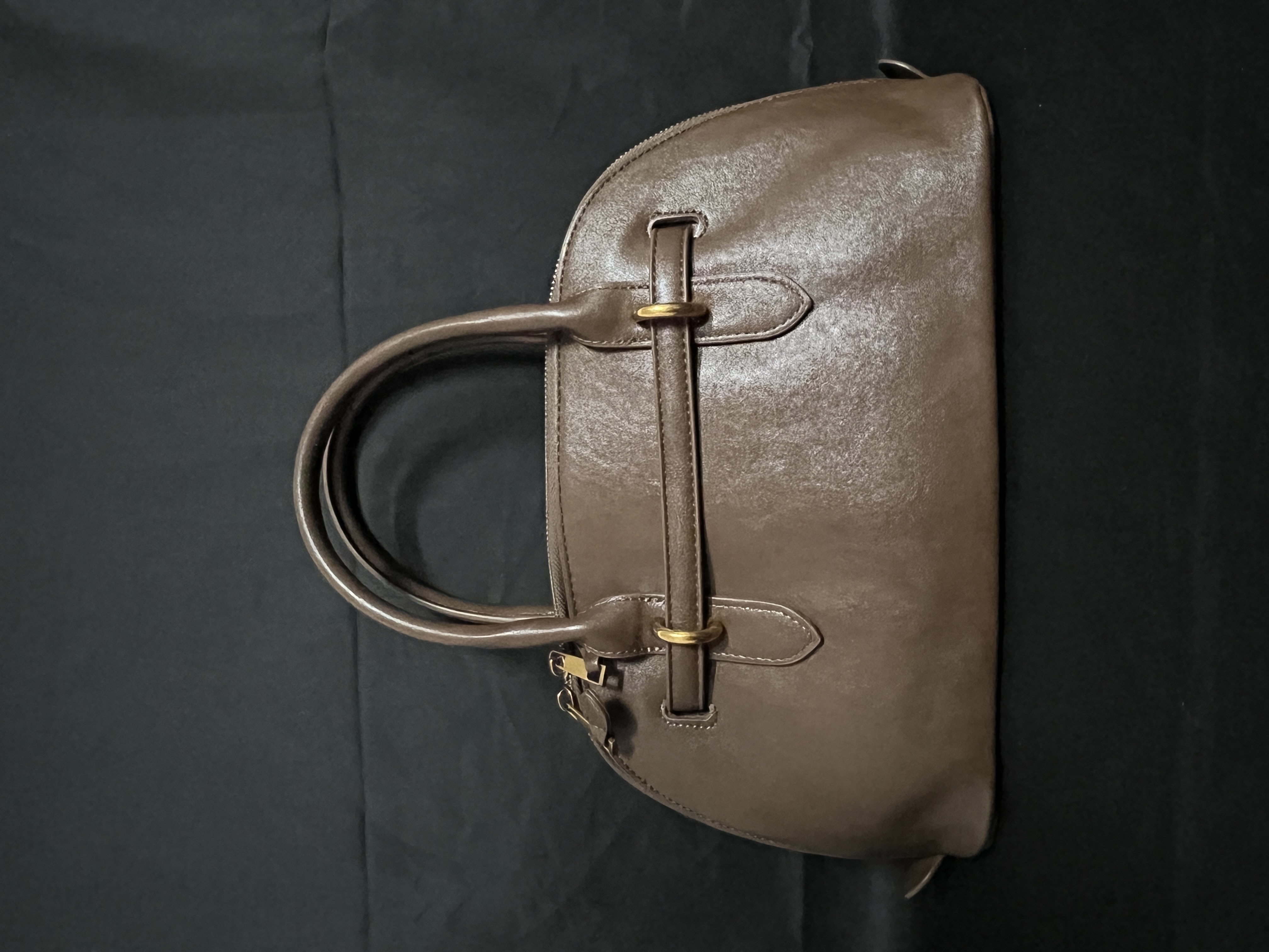 LQ-WITH-QUEEN真皮女包贝壳手提包金棕色