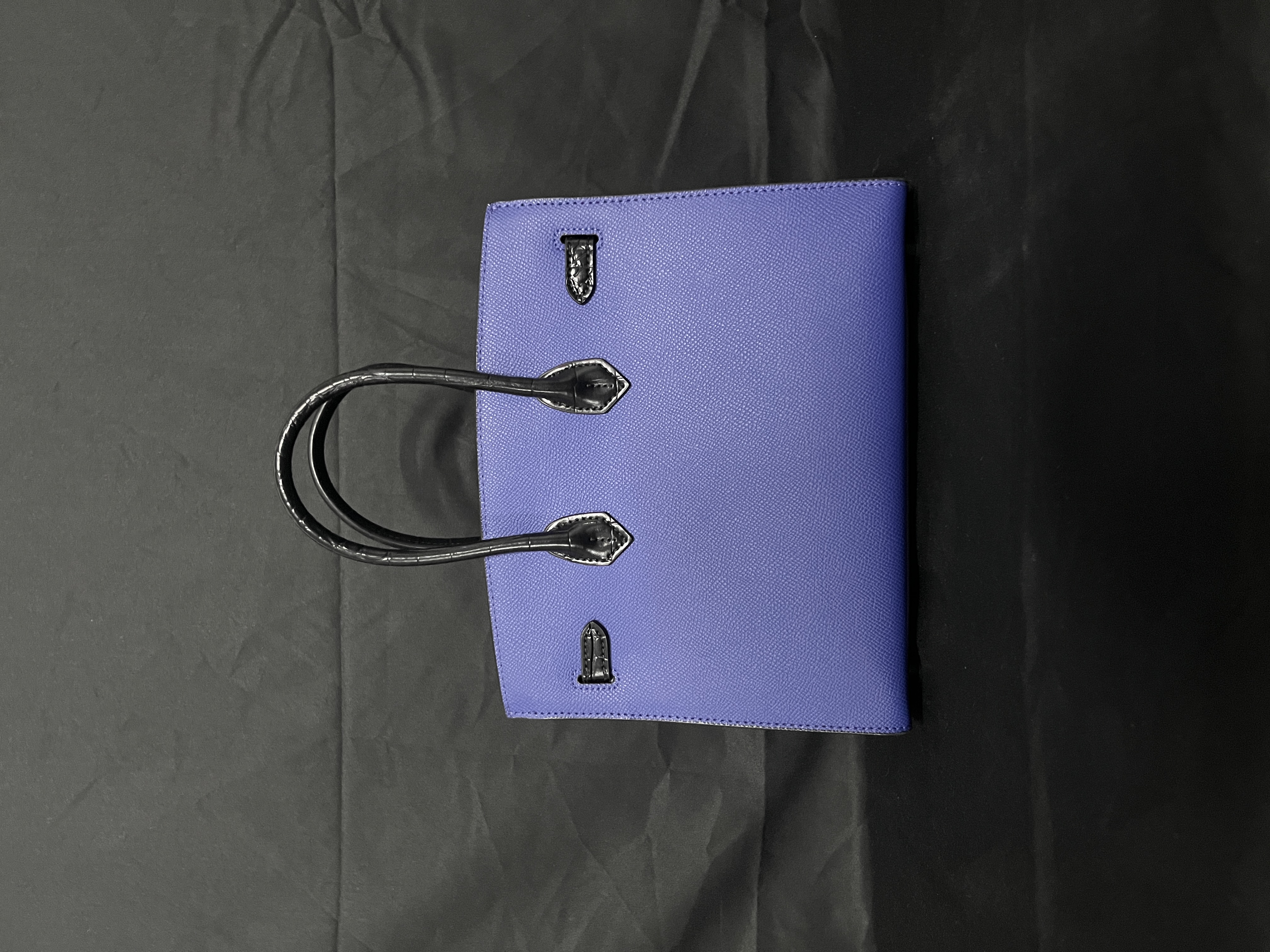 LQ-WITH-QUEEN真皮女包双手提拼皮鳄鱼纹蓝色