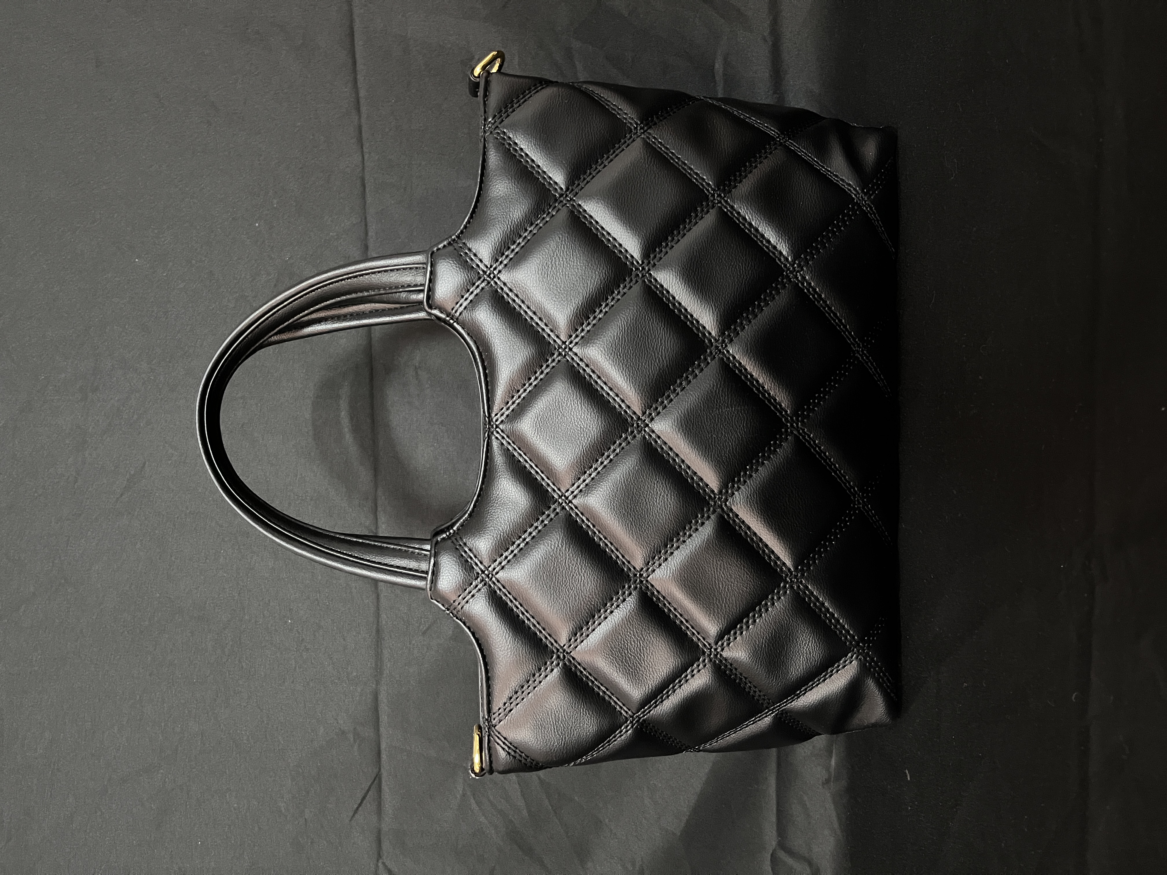 LQ-WITH-QUEEN真皮女包手提菱格黑色