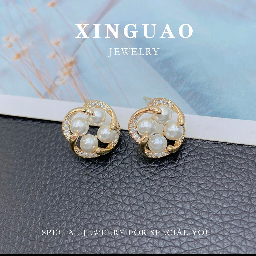 铜合金耳饰 轻奢珠珠圆环耳钉01