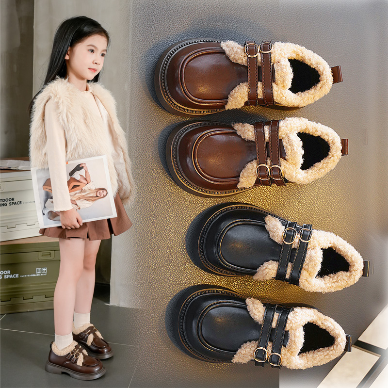 秋冬季女童皮鞋英伦风软底加绒加厚乐福洋气休闲时尚儿童鞋子8331