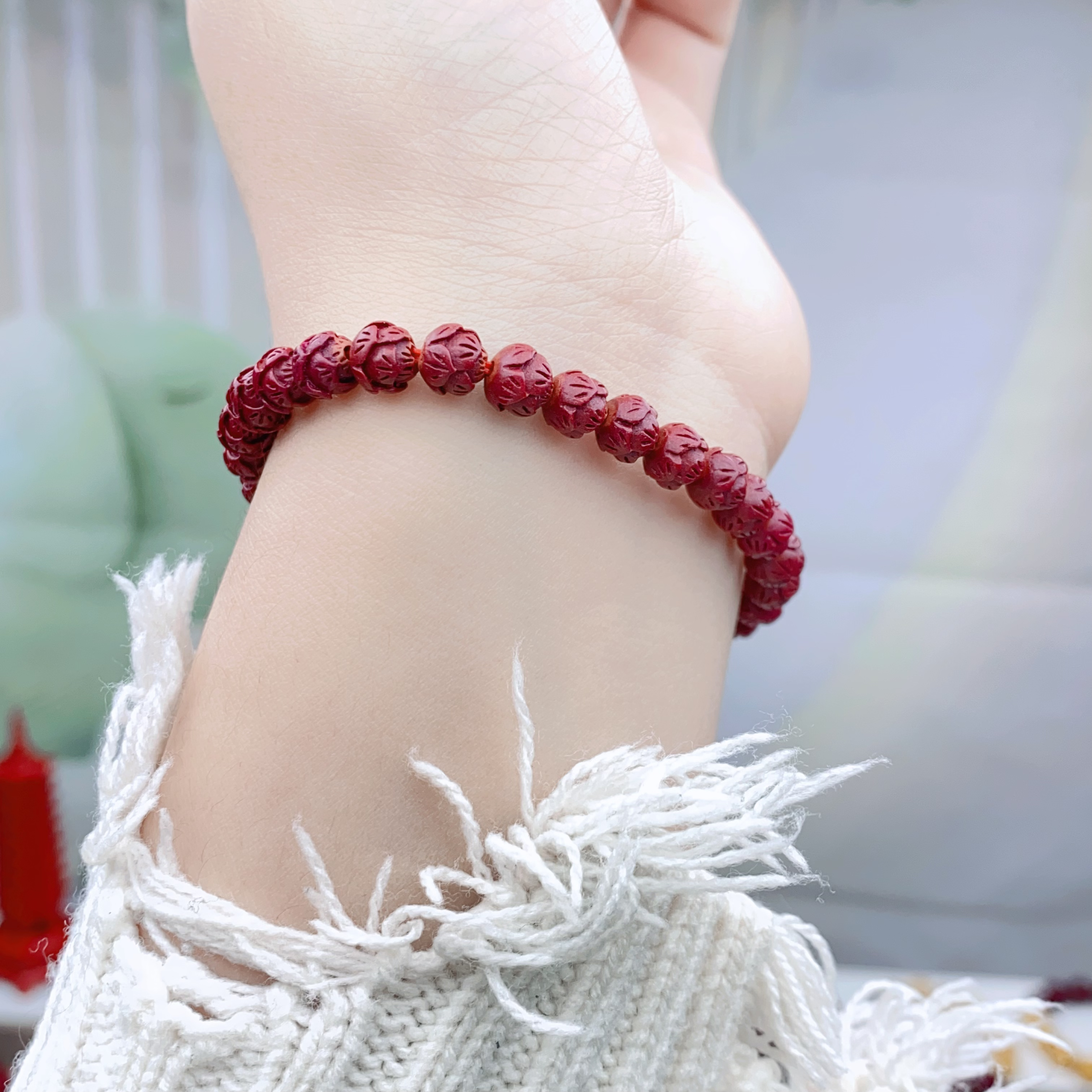 含辰砂工艺品含辰砂高含量紫金砂6mm全莲花手串