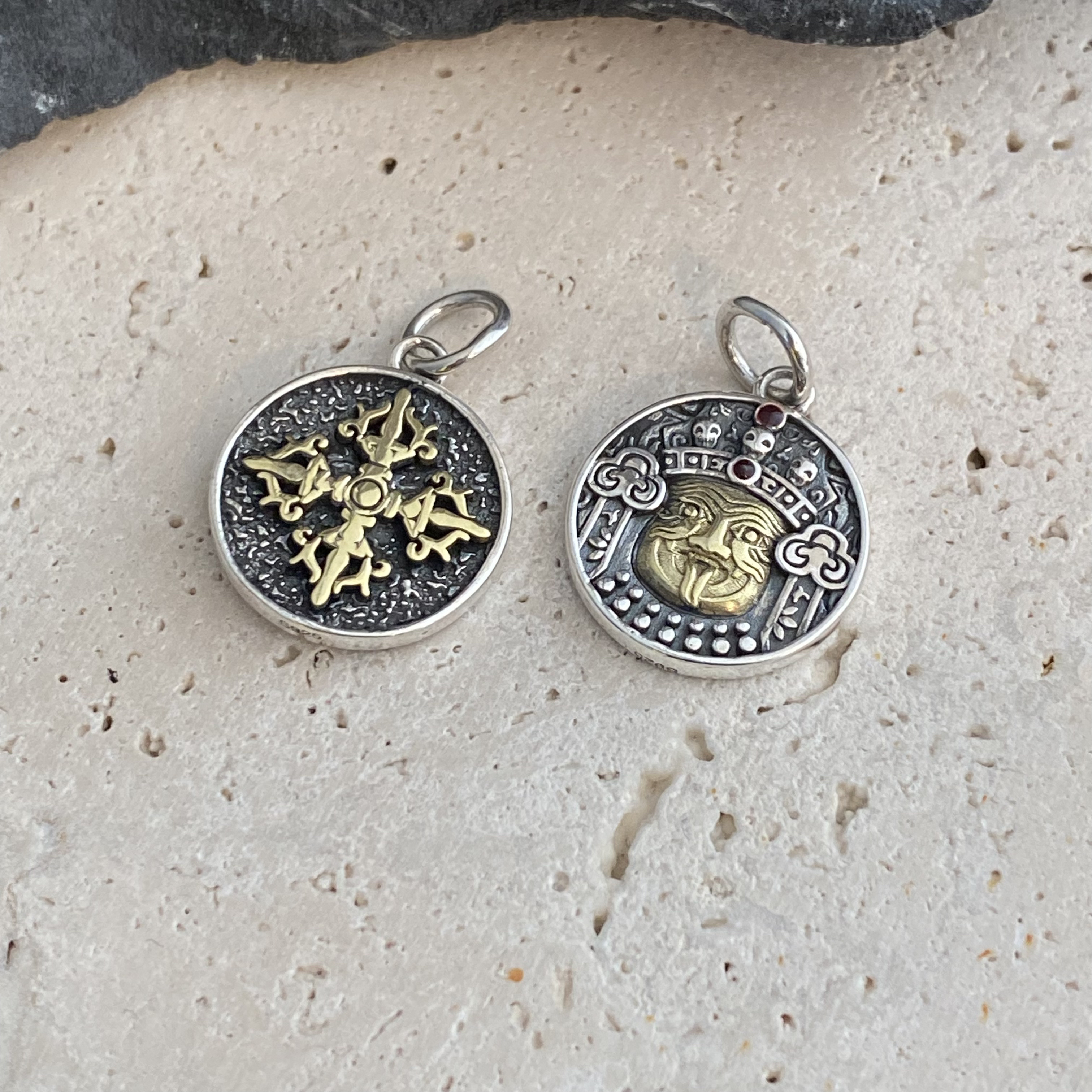 链子925银 金刚绿度&扎基双面带吊坠(不含绳链)F7383时尚国潮