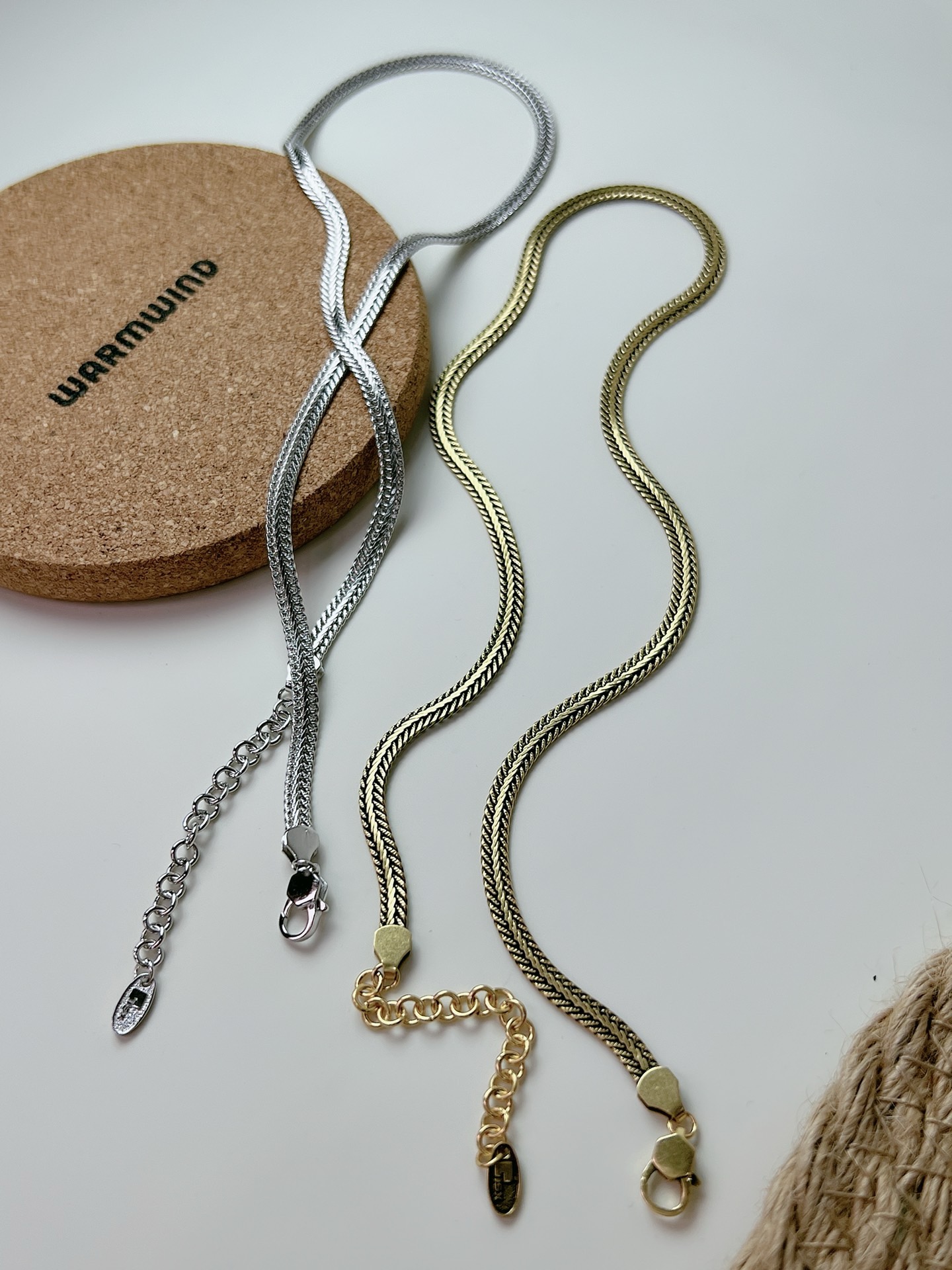 链子925银 法式双面刀片麻花蛇骨颈链 T21562 高级时尚博主风