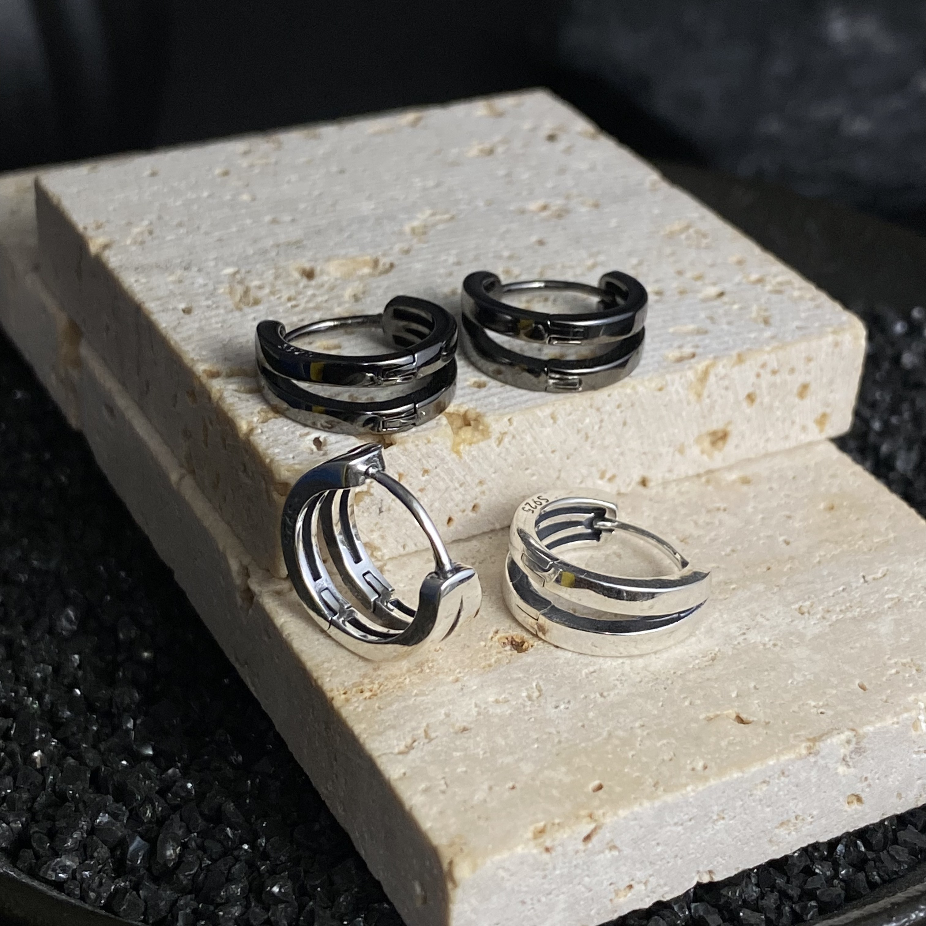 925银耳饰 双色选双层通勤耳扣 C6373 复古百搭气质