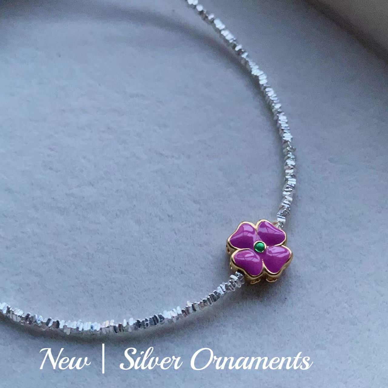 坠链均925银 早秋碎银间隔撞色花瓣锁骨链40+5 H8938 气质轻奢