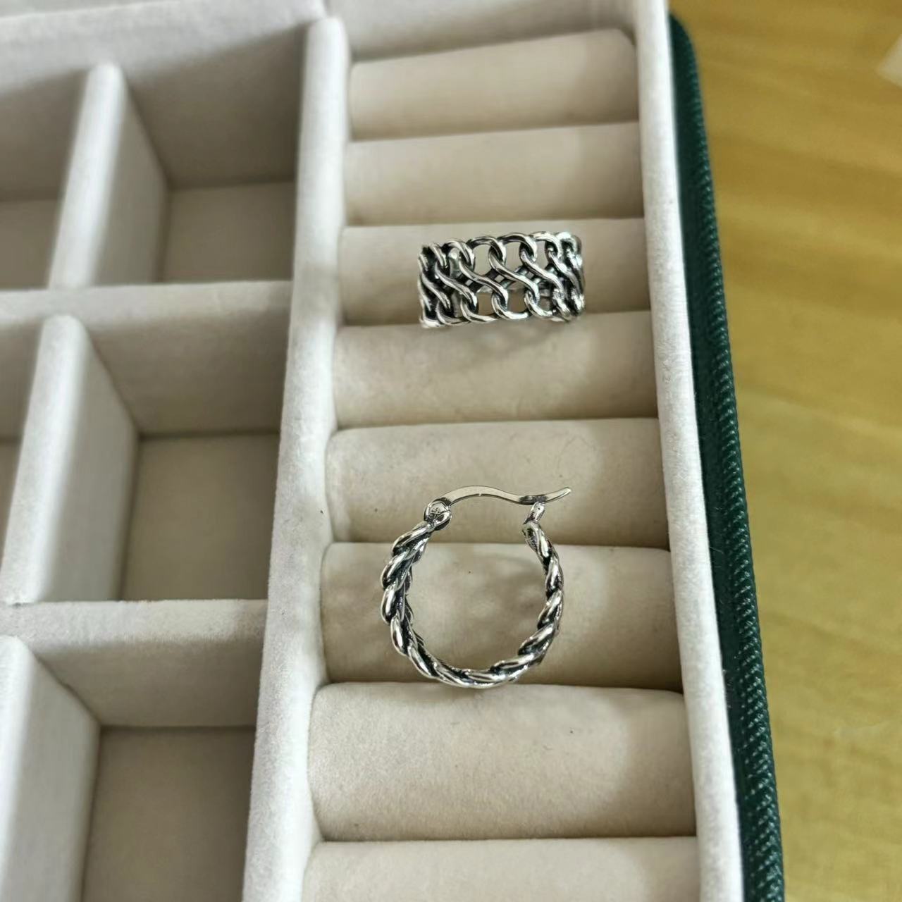 925银耳饰 宽版编织链条法式耳扣 Y3345 小众简约个性复古