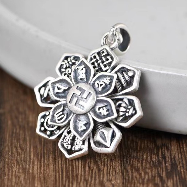 吊坠足银 六字万福八宝可转动吊坠（不含链）C8777国潮民族风