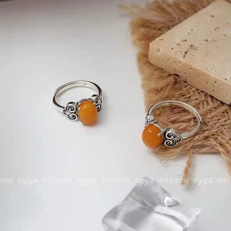 如意鸡油黄蜜蜡戒指 C6458 气质小众民族风