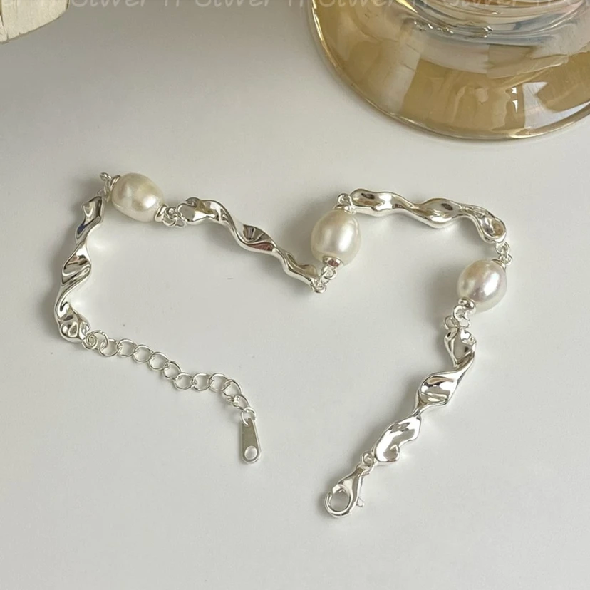 925银手链 巴洛克不规则珠手链  Y2830 气质百搭韩版