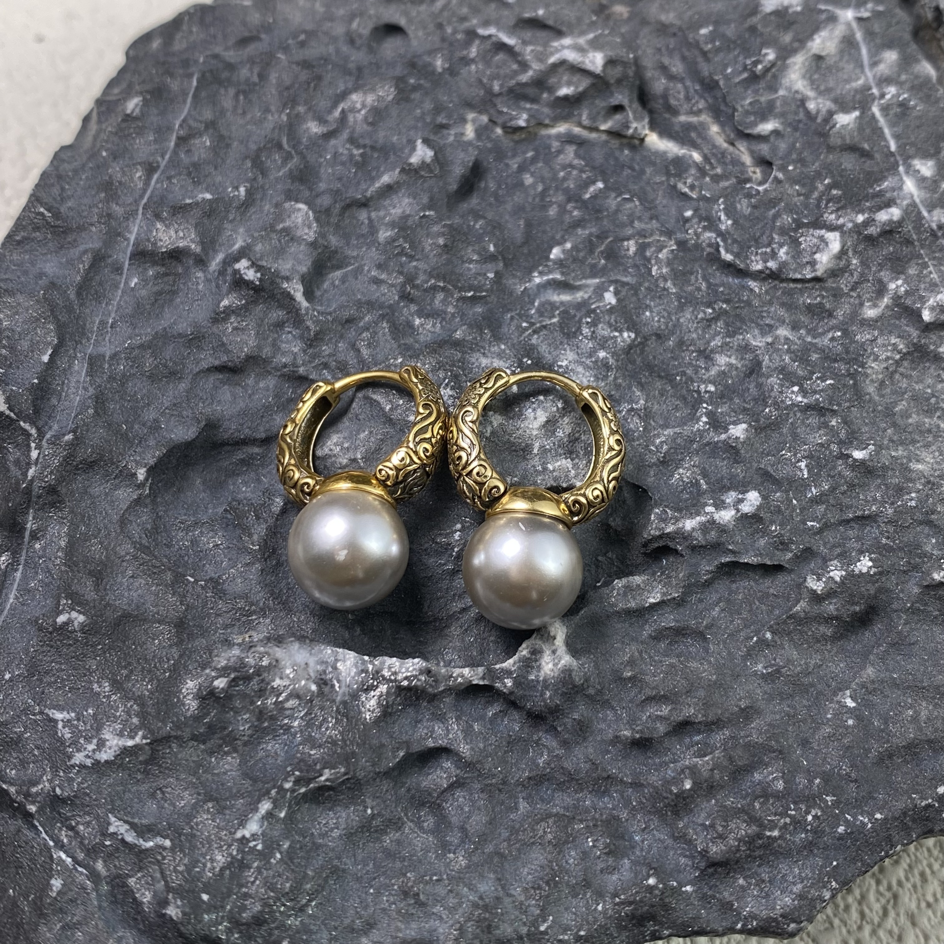 925银耳饰 唐草古今施家灰珠耳扣 G2598 百搭轻奢气质