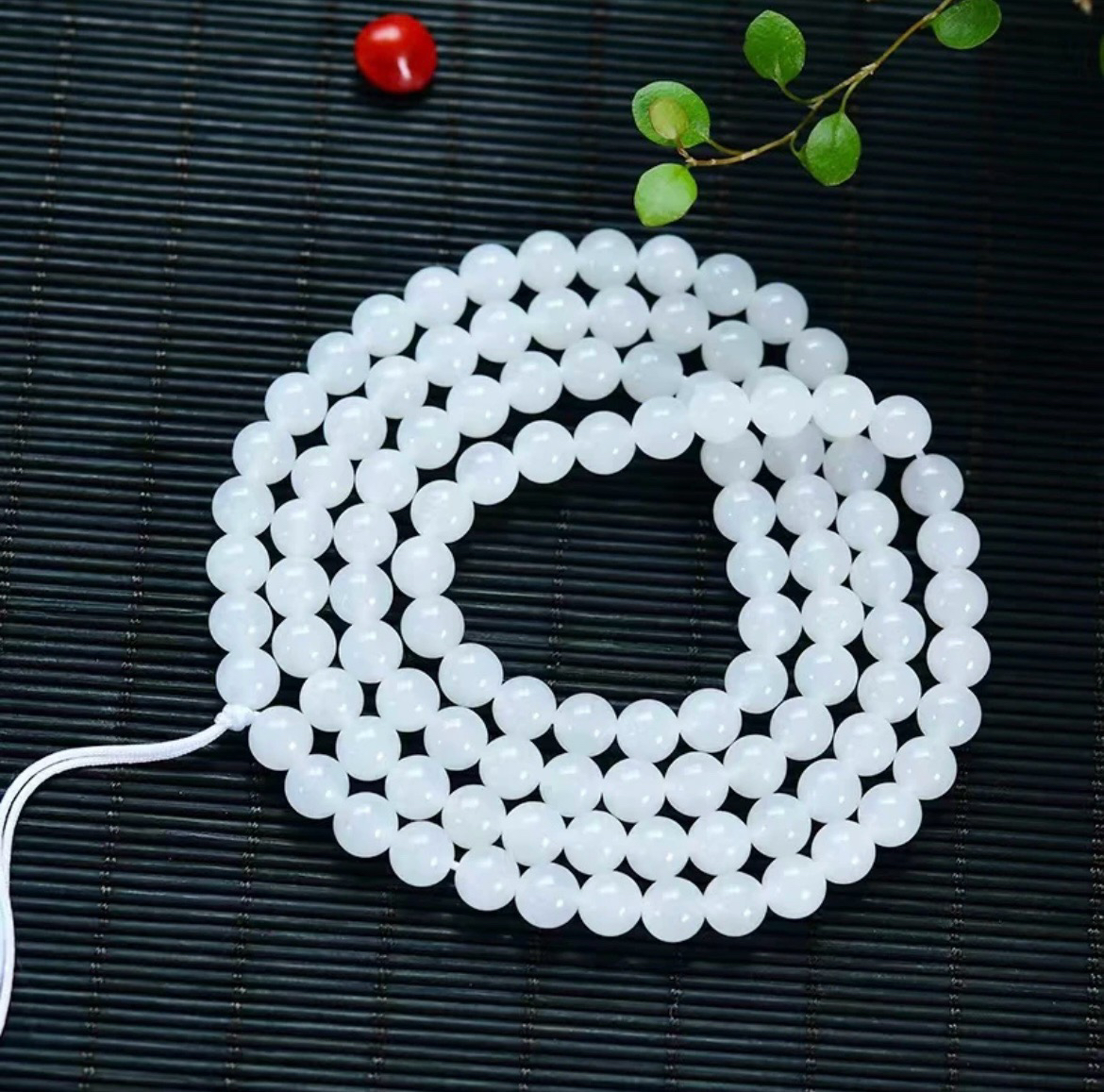新疆天然玉石金丝玉品相完美细料细珠子108颗佛珠卡6毫米项链女款