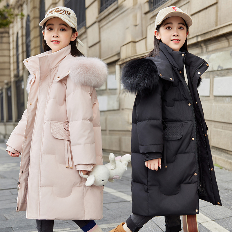 女童羽绒服2025新款洋气中大童加厚中长款过膝休闲羽绒冬装外套