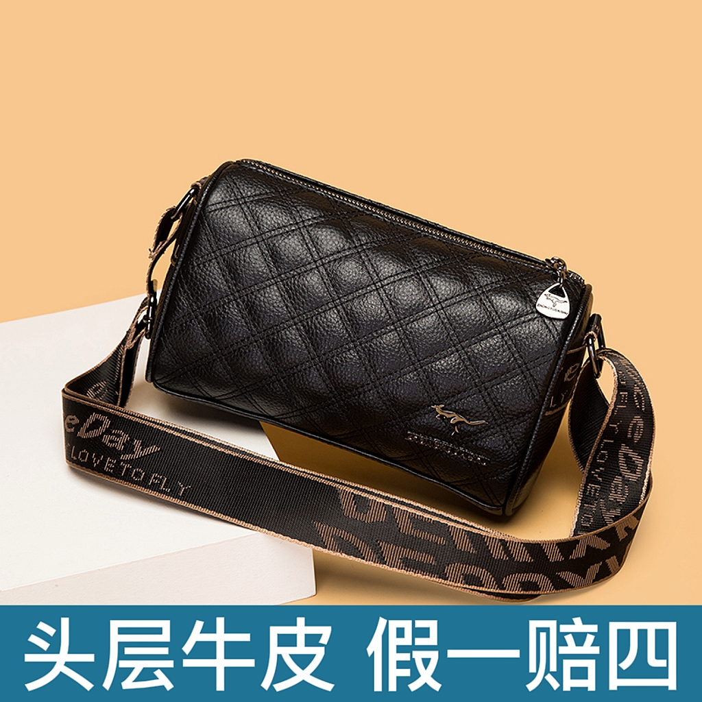 牛皮真皮女士包包女款真皮包黑色斜挎包单肩斜挎包中年软皮小包