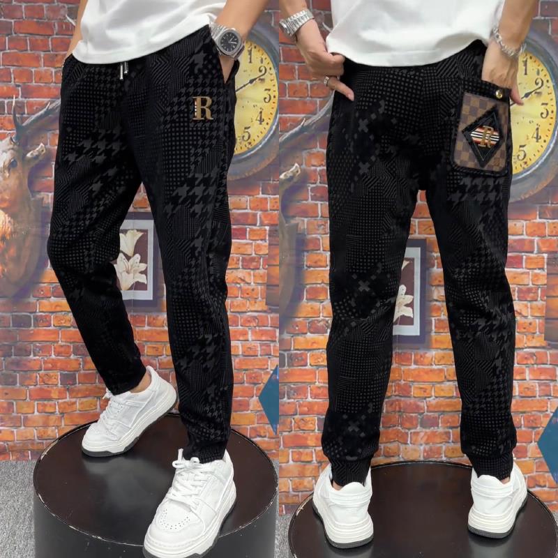 冬季新款潮流男士欧货提花小脚休闲裤网红潮牌束脚加绒哈伦裤男秋