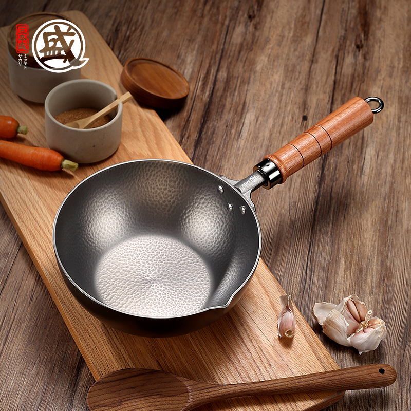 三本盛手工锻打日式纯钛奶锅不生锈不粘锅汤锅宝宝辅食钛奶锅