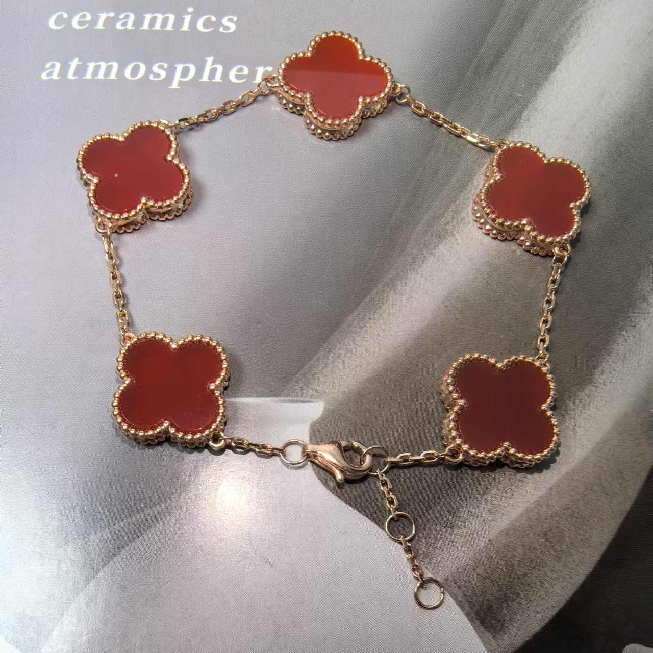 18K金经典时尚奢华红玛瑙幸运五花手链