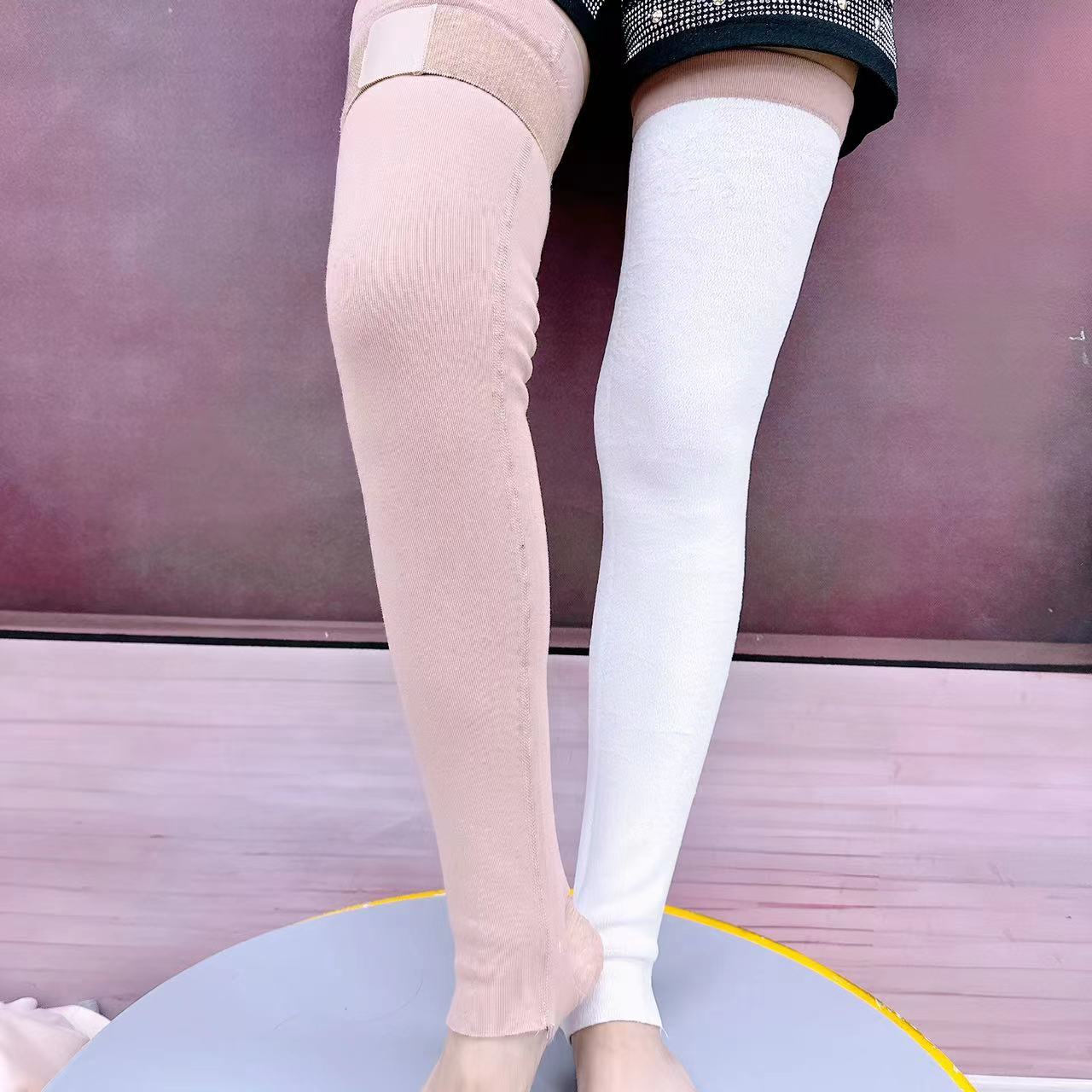 秋冬新款莫代尔加绒折边厚款护膝可拆卸绑带加厚护腿  宏D