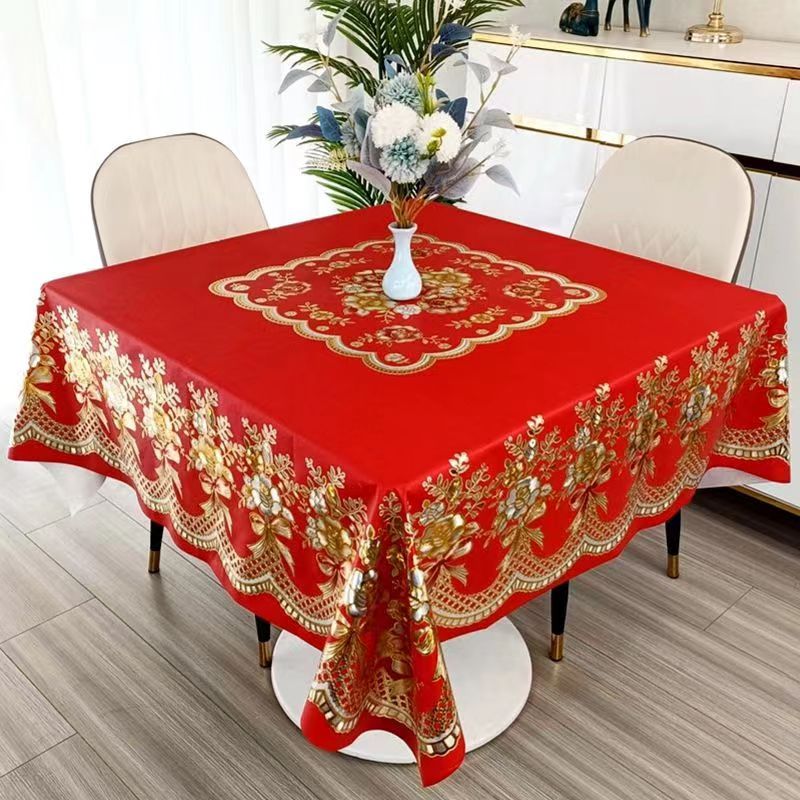 桌布正方形喜庆红色防水防油免洗家用圆餐桌台布布艺方桌盖布中式
