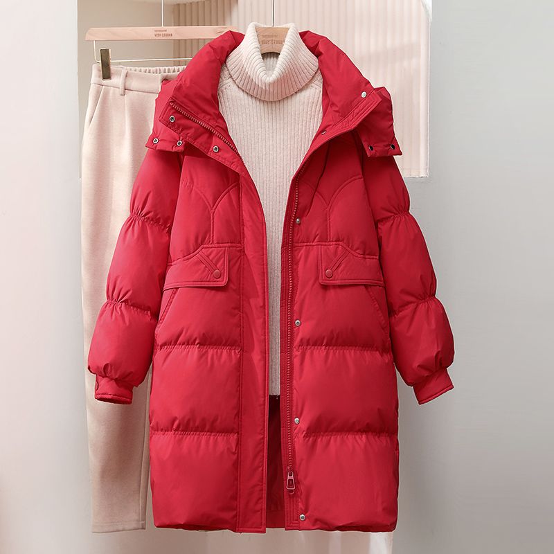 雅鹿厚款欧货新款2024冬季羽绒服中长款女显瘦连帽时尚加厚白鸭绒