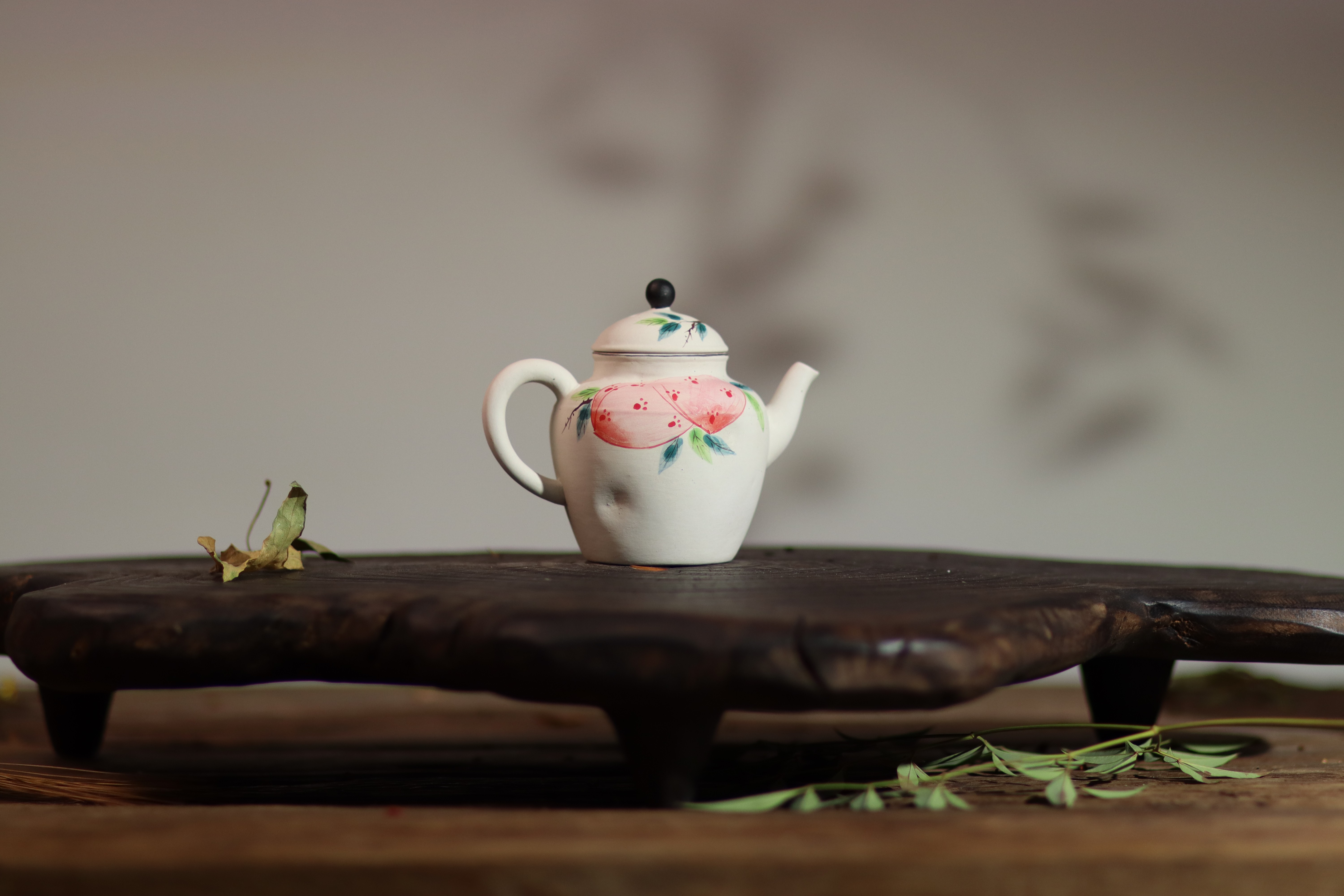 粉引系列·手绘桃子·小茶壶
