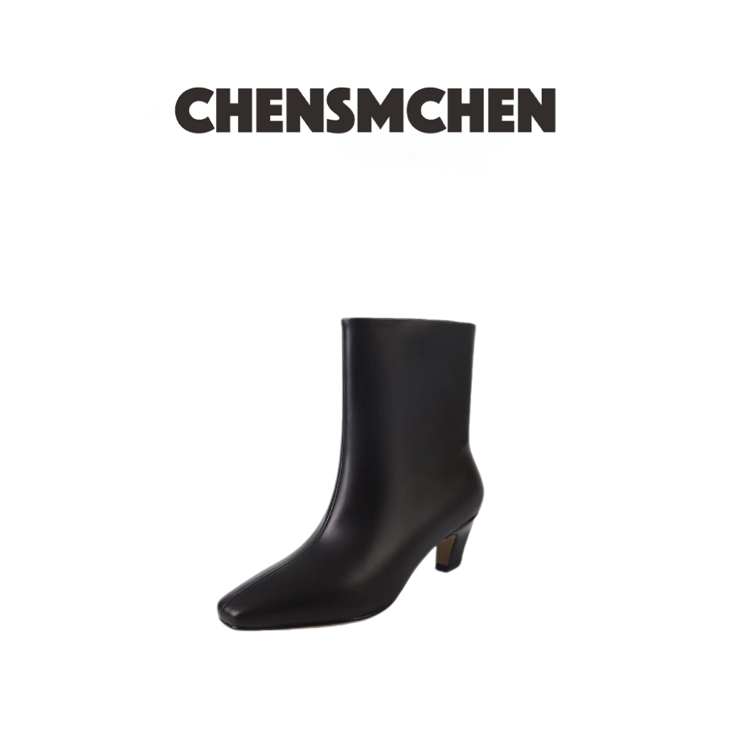 CHENSMCHEN 小众极简方头宽筒气质靴子6888