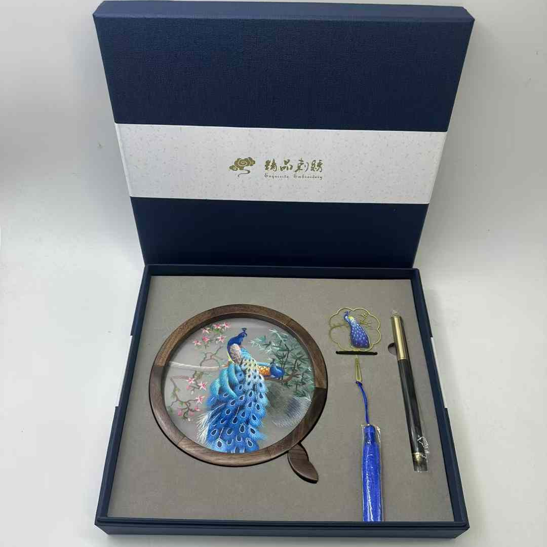 苏州双面刺绣礼盒实木摆件手工苏绣书签送老外商务伴手礼品摆台